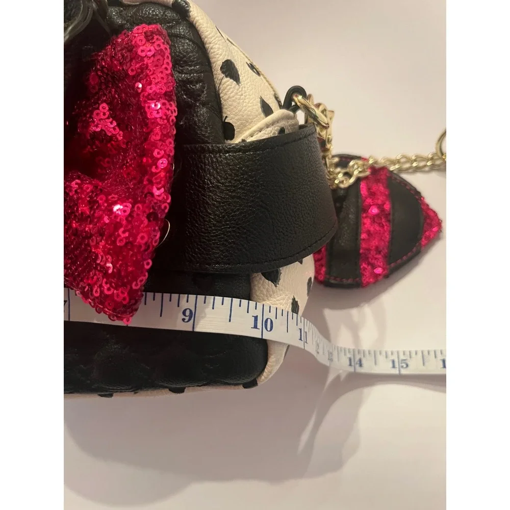 Betsy Johnson Purse Bag Handbag Black White Polka Dot Pink Sequin Bow With Strap